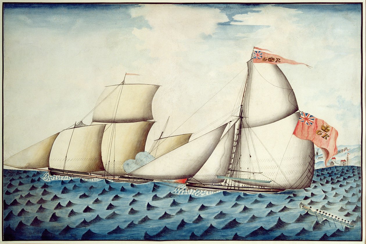 बैजर, राजस्व कटर द्वारा चार भाइयों का कब्जा, c.1823 (कलम और wc) द्वारा अंग्रेजी स्कूल