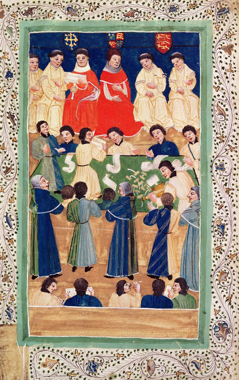 चांसरी की अदालत, c.1460 (वेल्लम पर रोशनी) द्वारा अंग्रेजी स्कूल