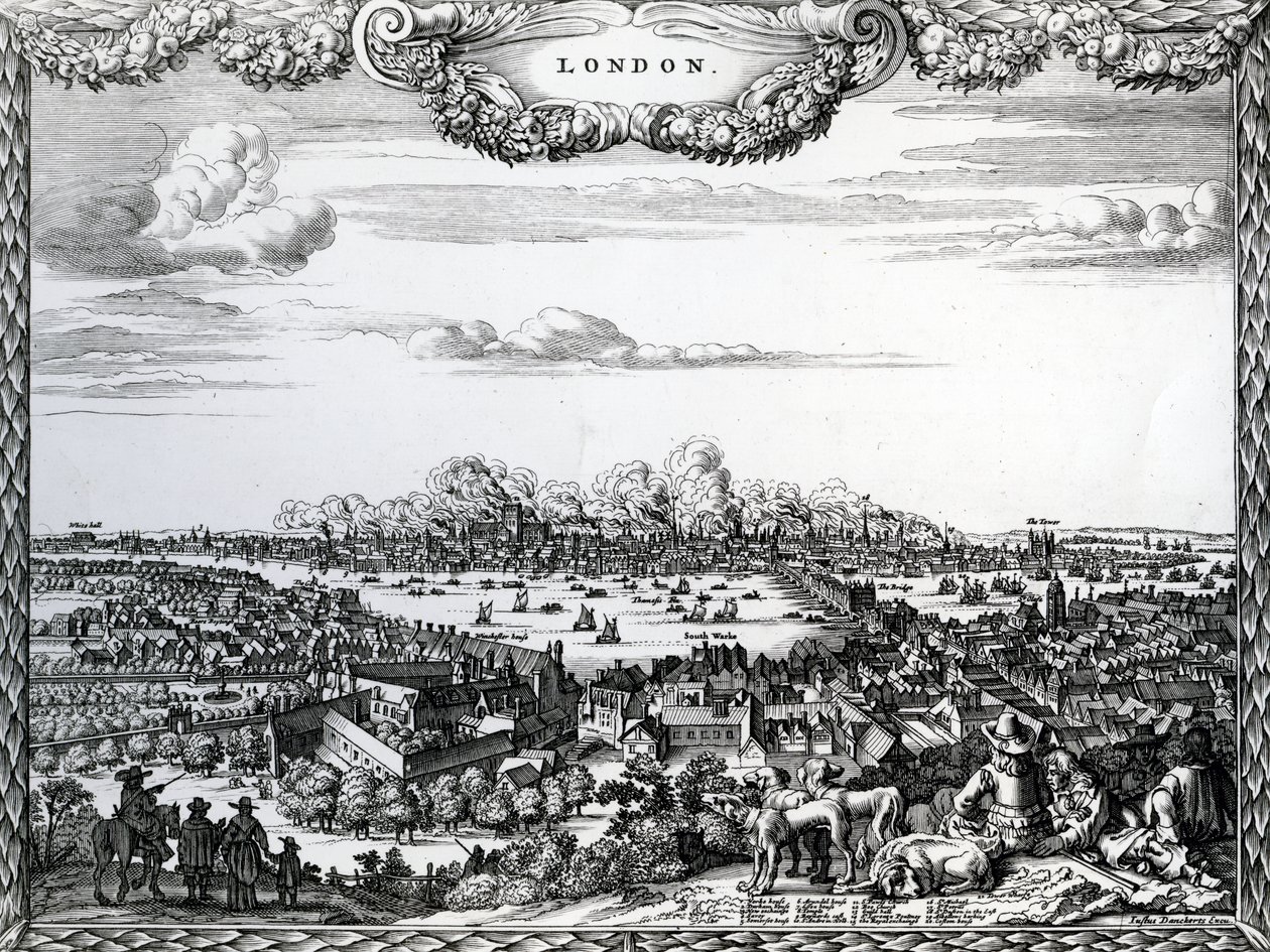 लंदन की महान आग, जस्ट डनकेर्ट्स द्वारा उत्कीर्ण, c.1670-90s द्वारा अंग्रेजी स्कूल