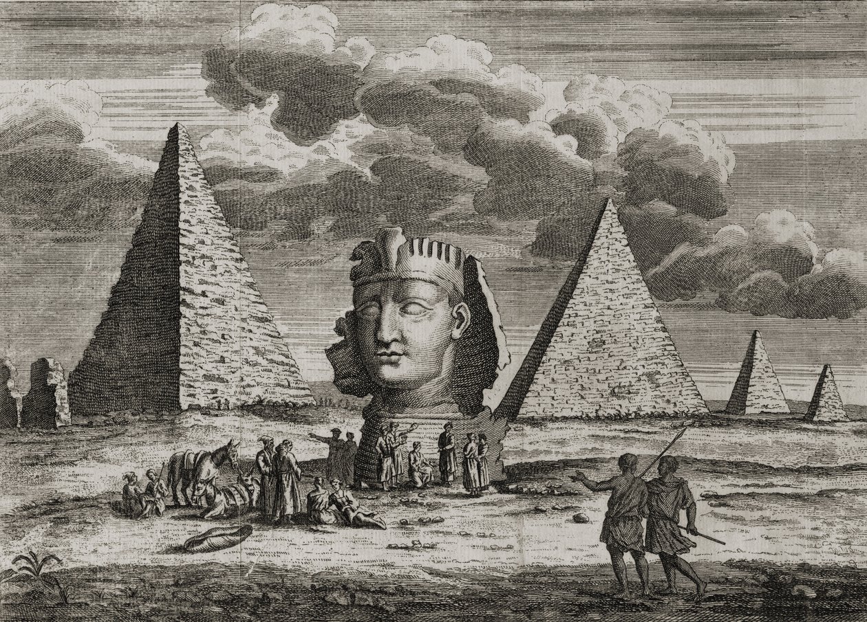 गीज़ा, मिस्र में पिरामिड और स्फिंक्स, c.1725 द्वारा अंग्रेजी स्कूल