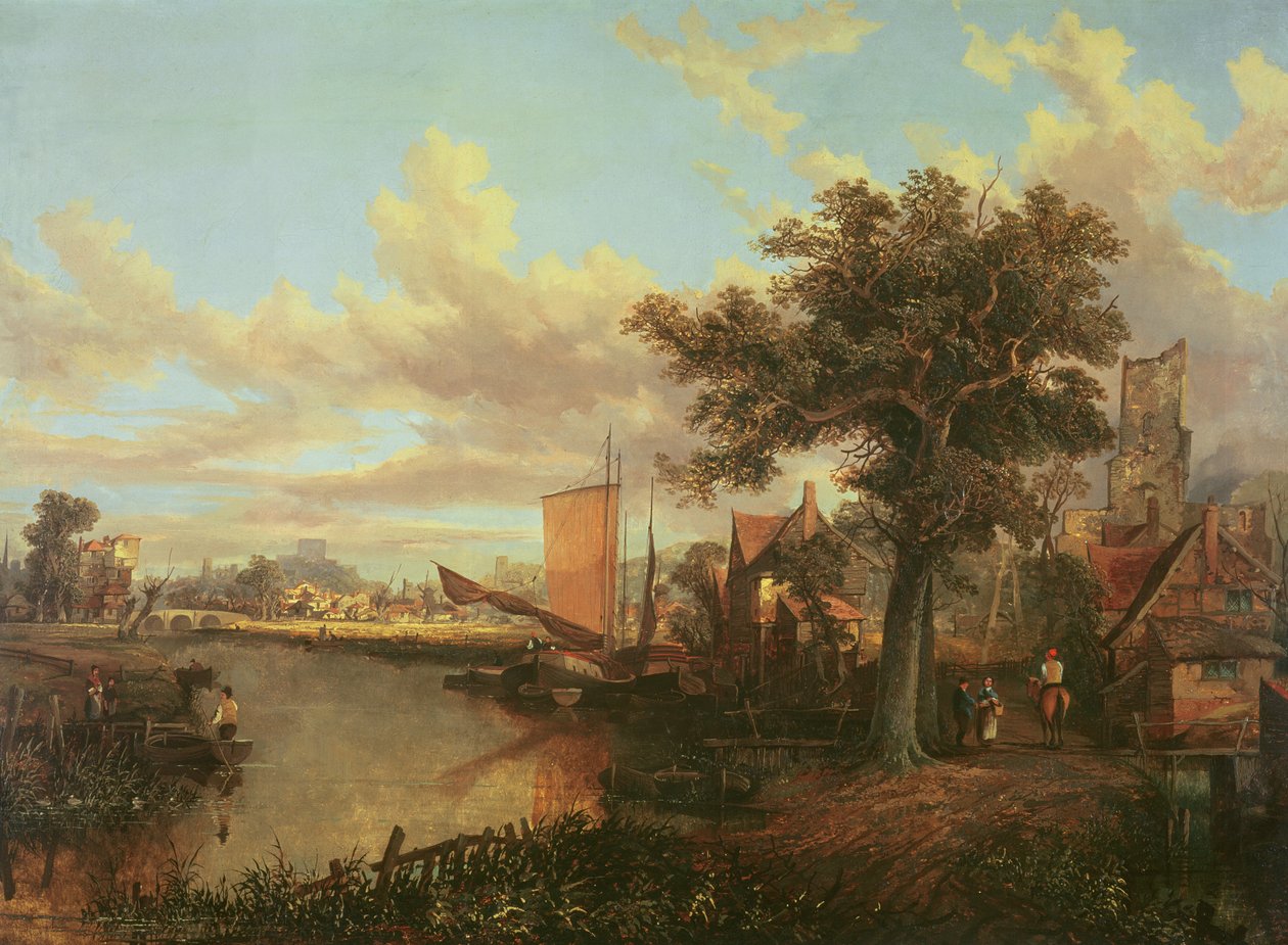 नॉरविच के दूर के दृश्य के साथ यार नदी, c.1840 द्वारा अंग्रेजी स्कूल