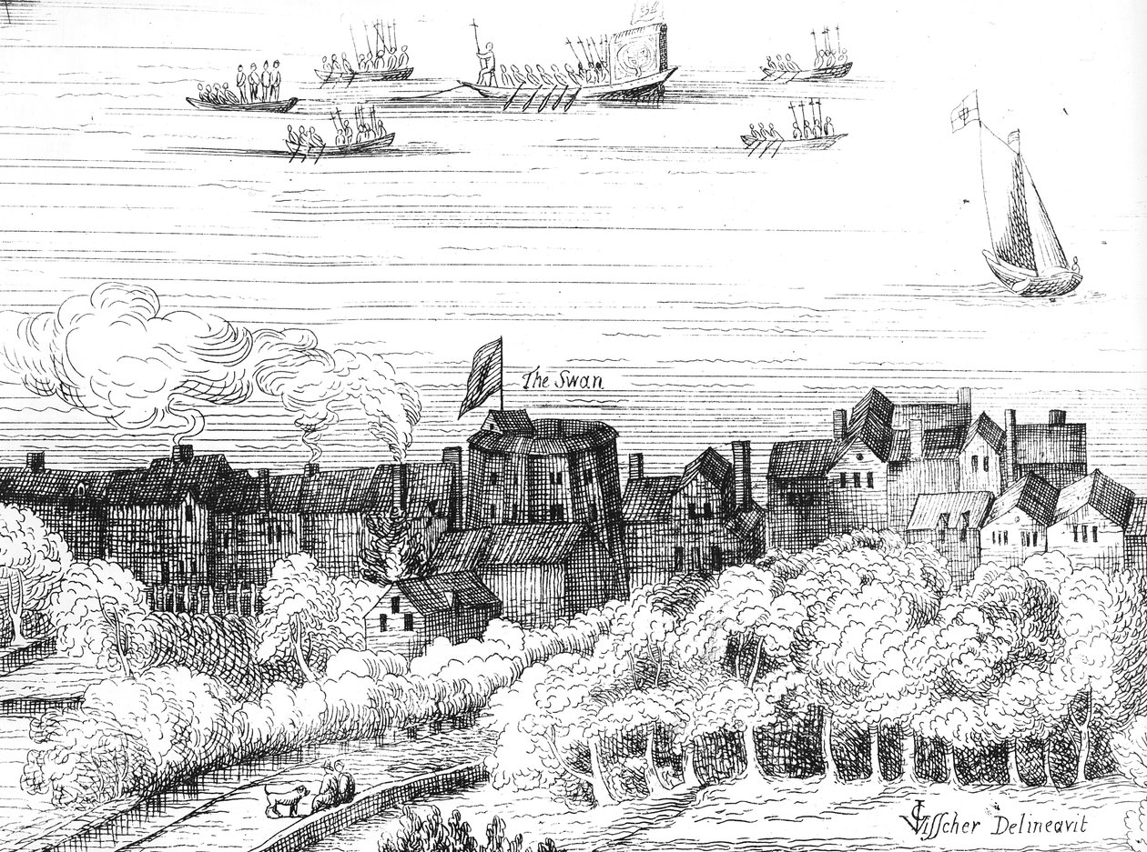 1614 में द बैंक थिएटर ऑन द स्वान थिएटर दिखाई दिया द्वारा अंग्रेजी स्कूल