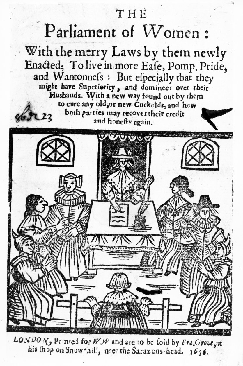 &39;महिलाओं की संसद&39; के लिए शीर्षक पृष्ठ, 1656 (वुडकट और लेटरप्रेस) द्वारा अंग्रेजी स्कूल