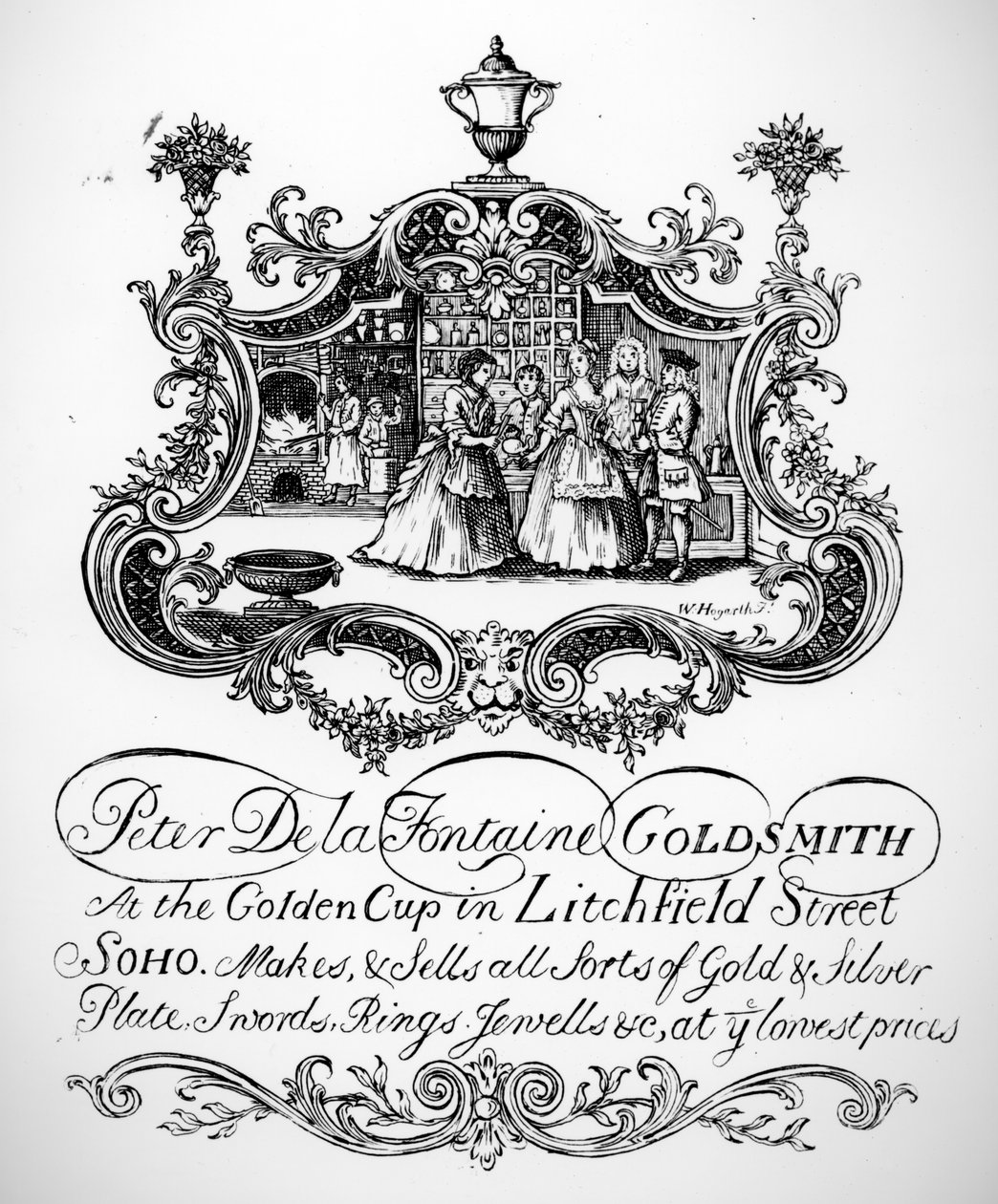 पीटर डी ला फॉनटेन, गोल्डस्मिथ के लिए व्यापार कार्ड, c.1790s द्वारा अंग्रेजी स्कूल