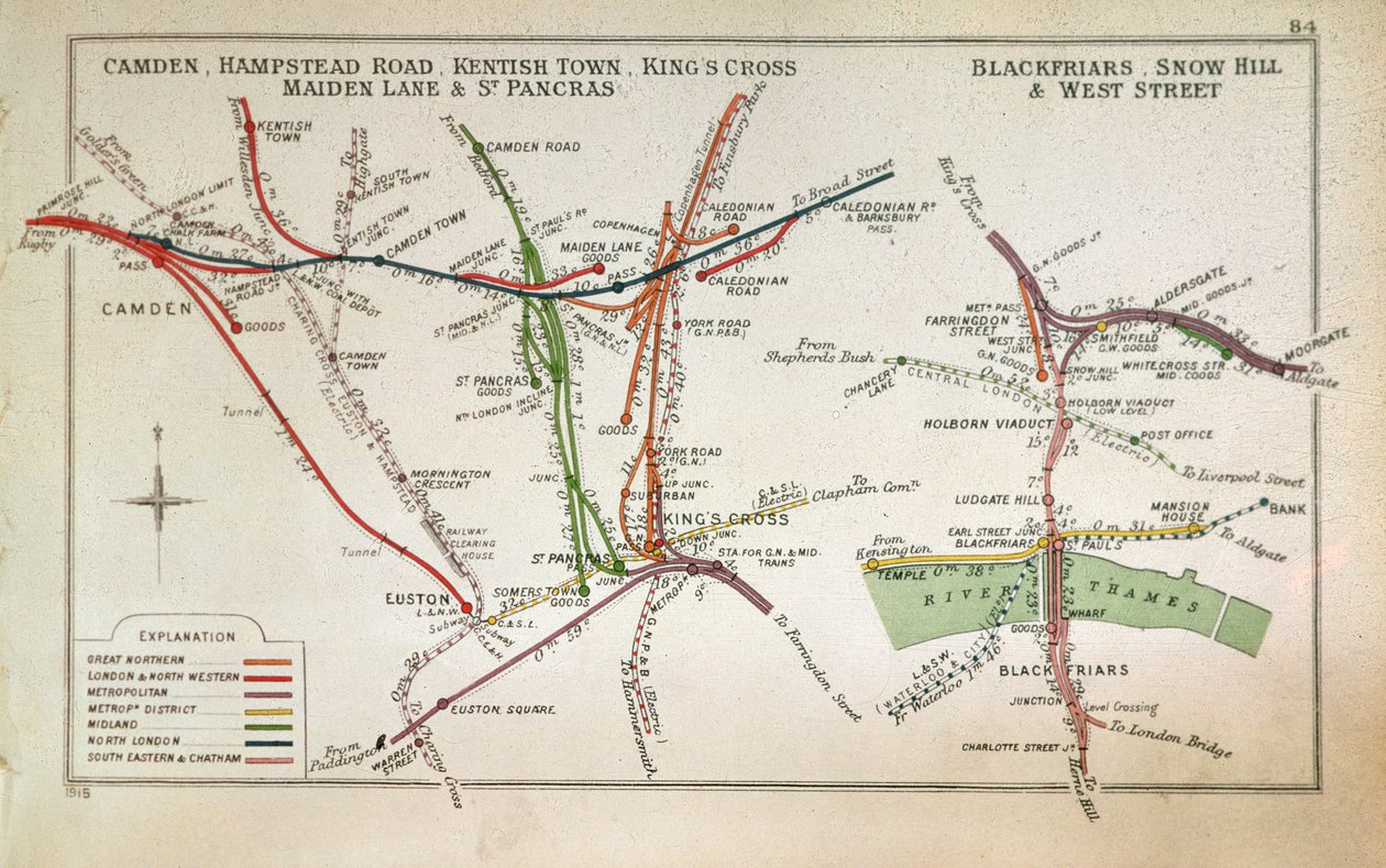 लंदन का परिवहन मानचित्र, c.1915 द्वारा अंग्रेजी स्कूल