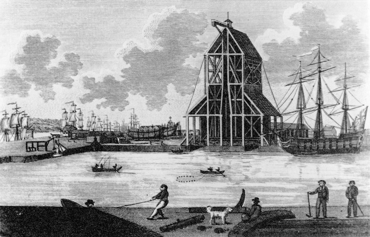 ब्लैकवेल में श्री पेरी की डॉक का दृश्य, c.1789 द्वारा अंग्रेजी स्कूल