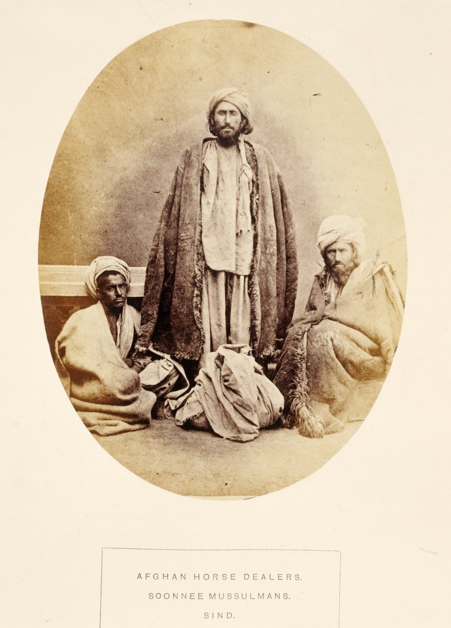 जे। फोर्ब्स वॉटसन द्वारा अफगान हॉर्स डीलर्स, सोन्नी मुसुलमान, सिंध, द पीपुल ऑफ इंडिया, 1868 से प्रकाशित (एल्बम प्रिंट) द्वारा अंग्रेजी फोटोग्राफर