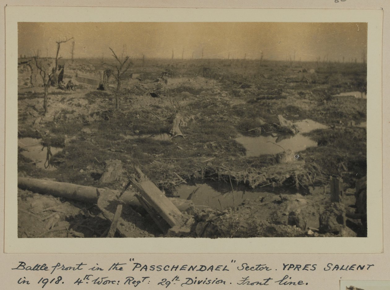 "PASSCHENDAEL" सेक्टर में बैटलफ्रंट, 1918 में YPRES सैलिएंट, 4 था। Worc: Regt: 29 वां डिवीजन, फ्रंट लाइन द्वारा अंग्रेजी फोटोग्राफर