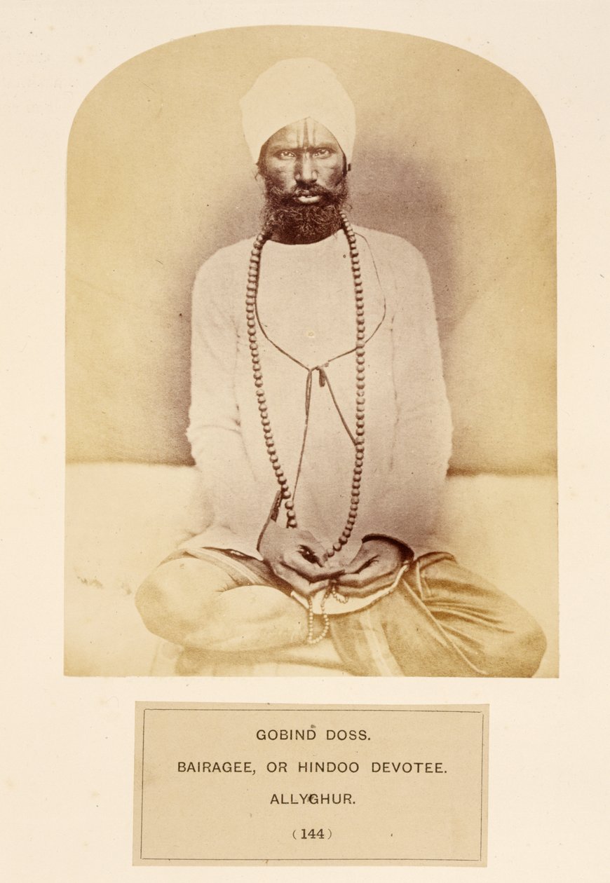 जे। फोर्ब्स वॉटसन द्वारा गोविंद डोस, बैराज, या हिंडू भक्त, अल्लीगुर, द फोर्ब्स ऑफ इंडिया द्वारा प्रकाशित, 1868 (एल्बम प्रिंट) द्वारा अंग्रेजी फोटोग्राफर
