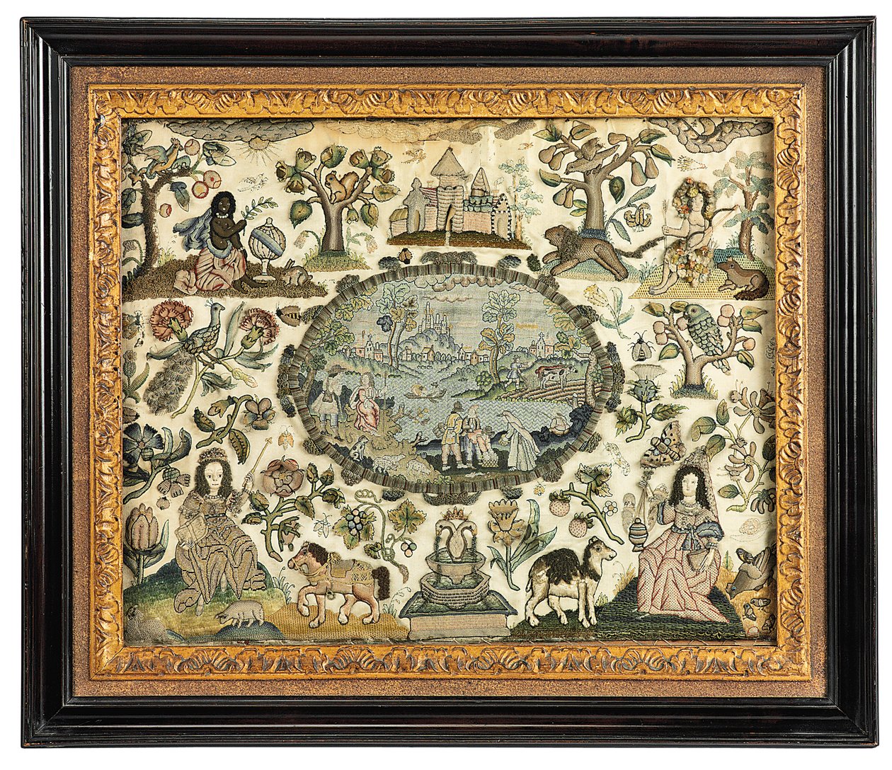 अफ्रीका और नई दुनिया का चार्ल्स II सुईवर्क, c.1660-70 द्वारा अंग्रेजी स्कूल