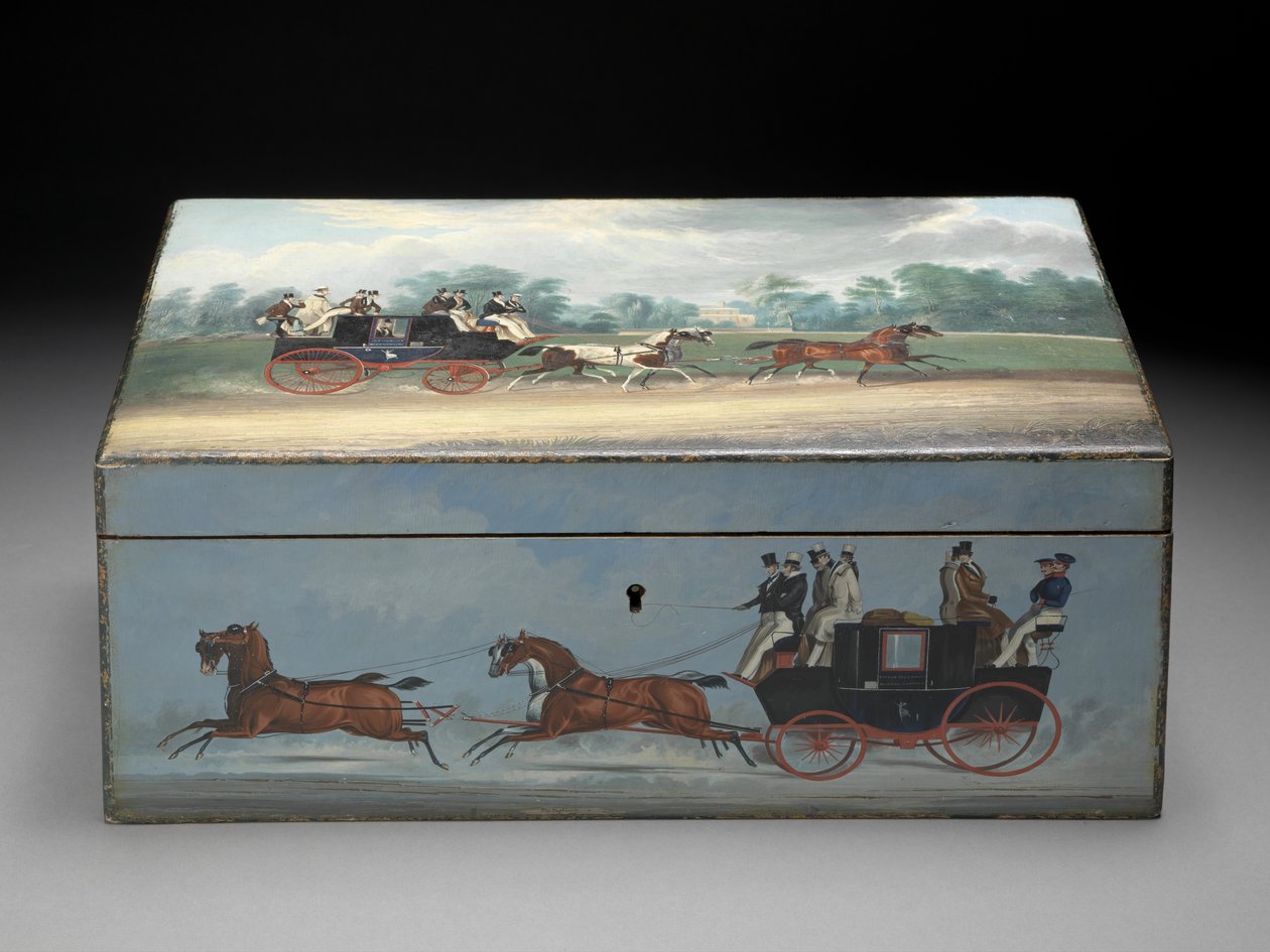 टैगलेओनी प्रिंट्स के दृश्यों के साथ चित्रित एक सिगार बॉक्स, c.1840 (फ्रूटवुड पर तेल) (बैक व्यू के लिए 285536 देखें) द्वारा अंग्रेजी स्कूल