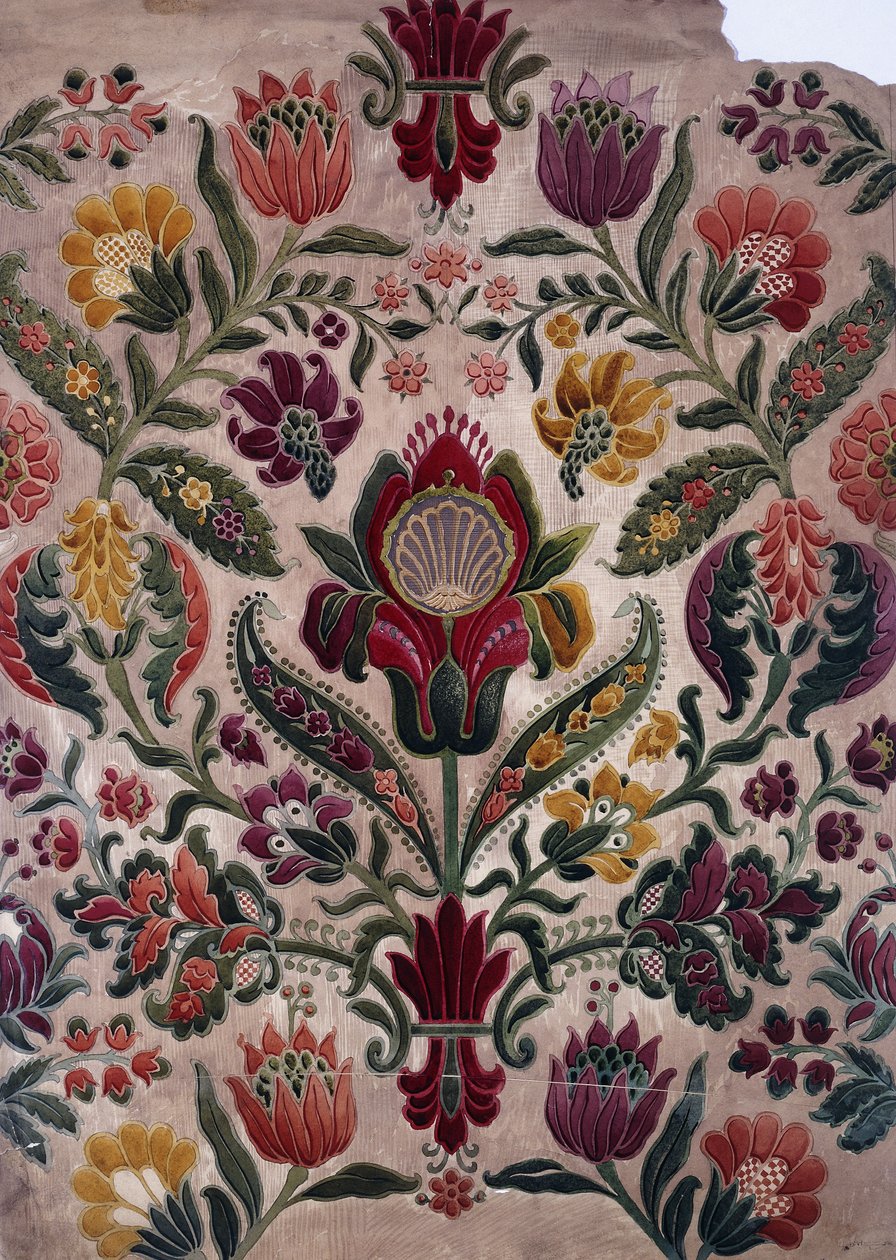 टेपेस्ट्री, सिल्क या वॉलपेपर का पूर्ण रंग कार्टून, c.1830-40 द्वारा अंग्रेजी स्कूल
