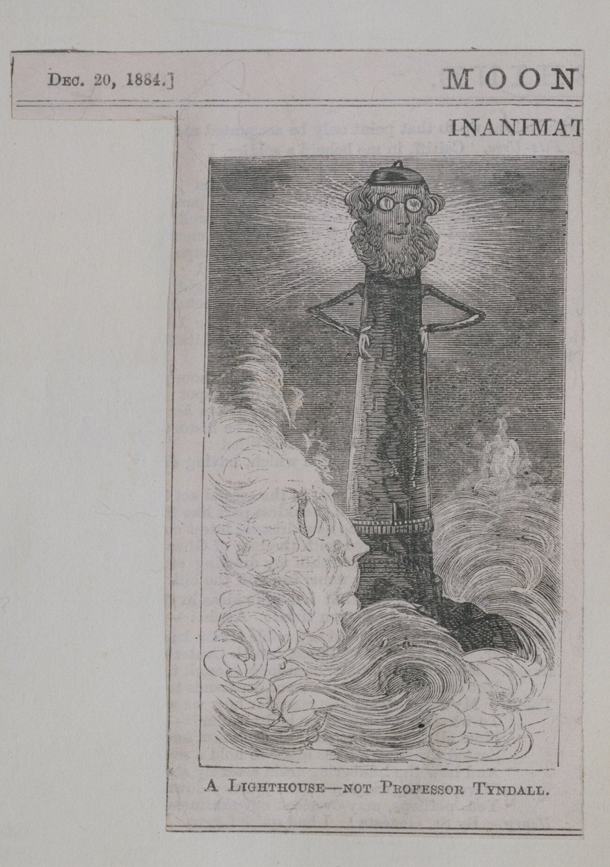 एक लाइटहाउस - प्रोफेसर टंडेल नहीं, मूनशाइन से, 20 दिसंबर 1884 को प्रकाशित (लकड़ी उत्कीर्णन) द्वारा अंग्रेजी स्कूल