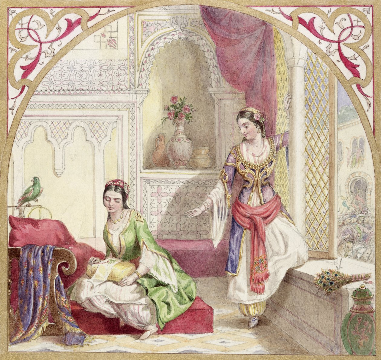दो महिलाओं के साथ एक दलदला इंटीरियर, c.1840 (कागज पर wc) द्वारा अंग्रेजी स्कूल