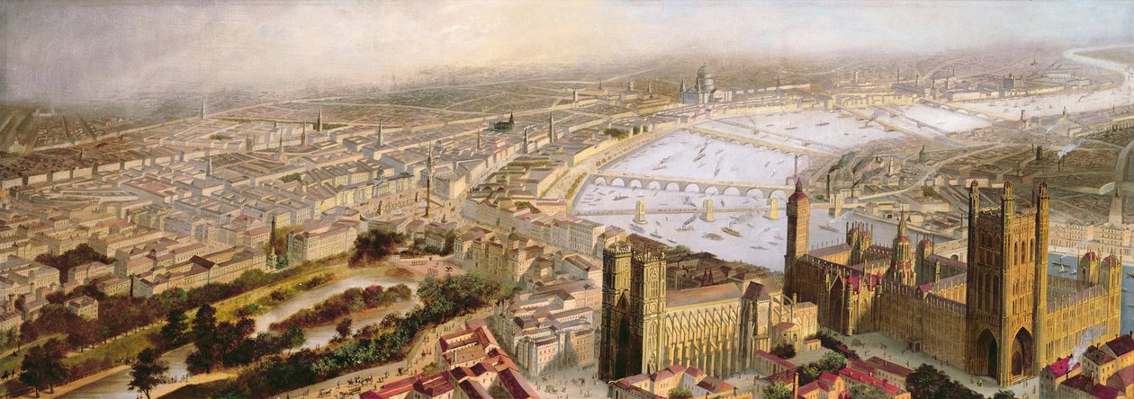 वेस्टमिंस्टर से लंदन का एक मनोरम दृश्य, c.1858 द्वारा अंग्रेजी स्कूल