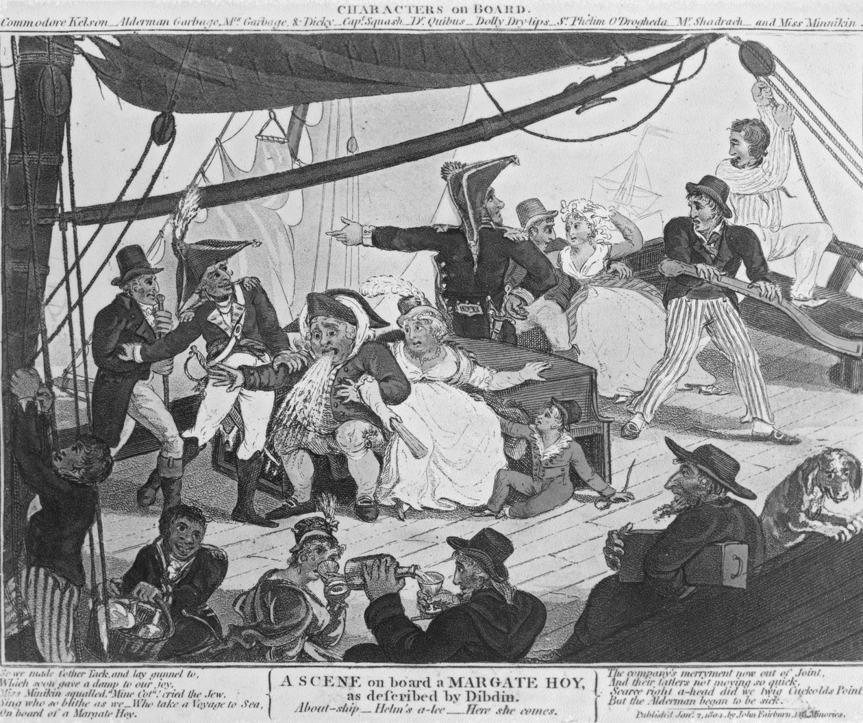 एक मैगेट होय बोर्ड पर दृश्य, जैसा कि डिडिन द्वारा वर्णित किया गया है, 1804 (हाथ से रंग की नक़्क़ाशी) द्वारा अंग्रेजी स्कूल