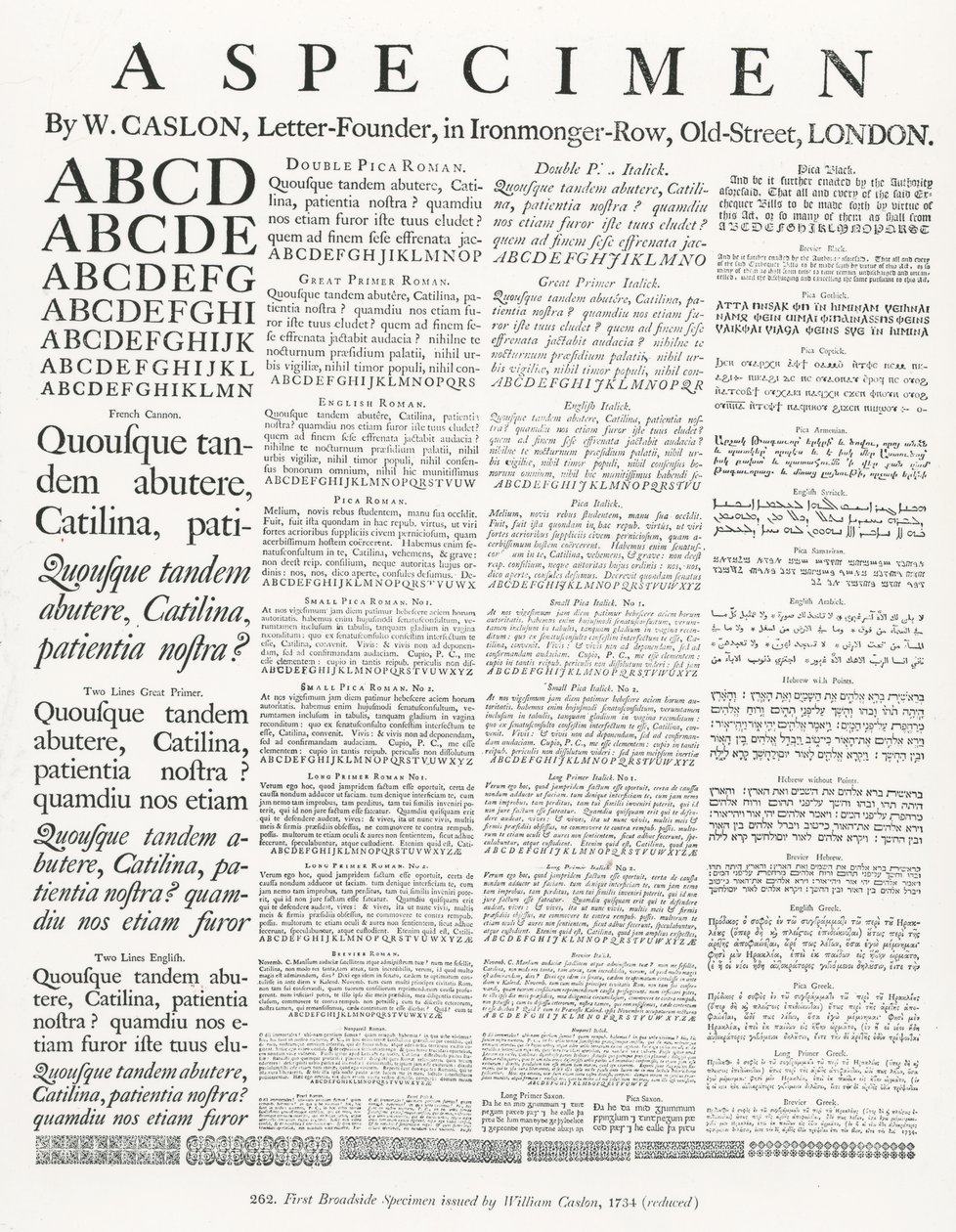 W.Caslon . द्वारा एक नमूना द्वारा अंग्रेजी स्कूल