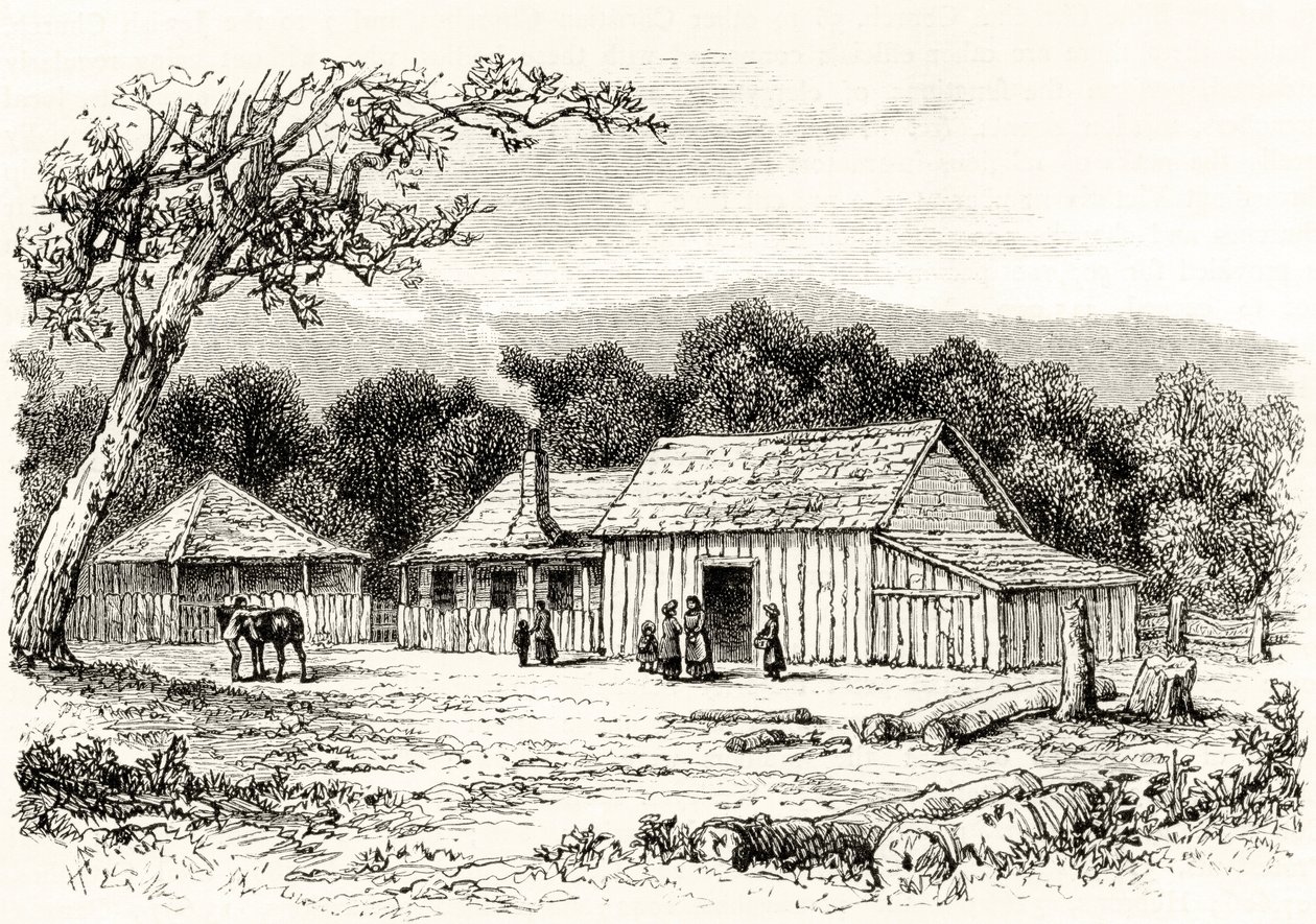 ए स्क्वैटर स्टेशन, c.1880, हावर्ड विलोबी द्वारा &39;ऑस्ट्रेलियन पिक्चर्स&39; से, धार्मिक ट्रैक्ट सोसायटी, लंदन, 1886 द्वारा प्रकाशित द्वारा अंग्रेजी स्कूल