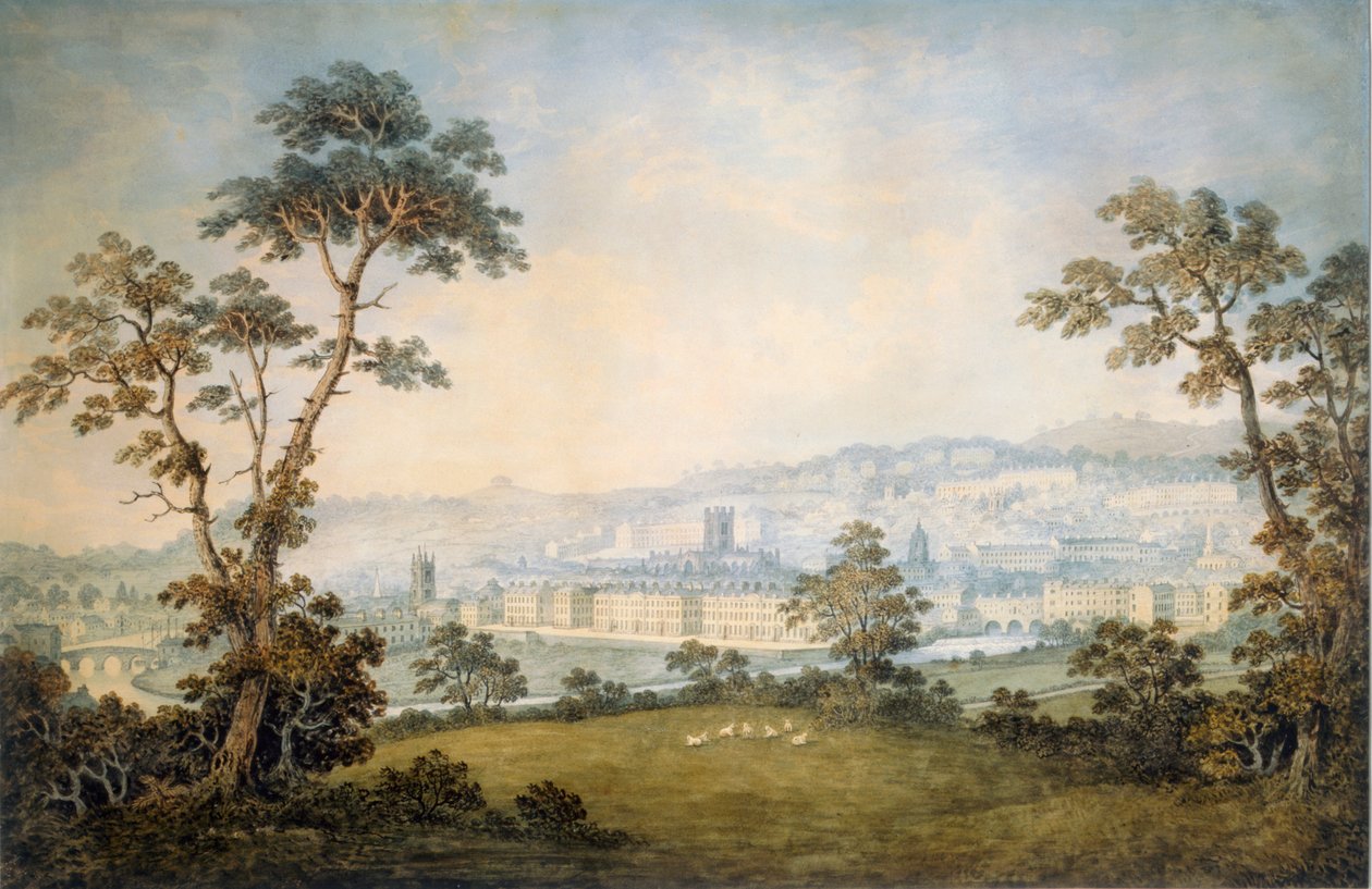 स्नान का एक दृश्य, c.1800 (कागज पर wc) द्वारा अंग्रेजी स्कूल