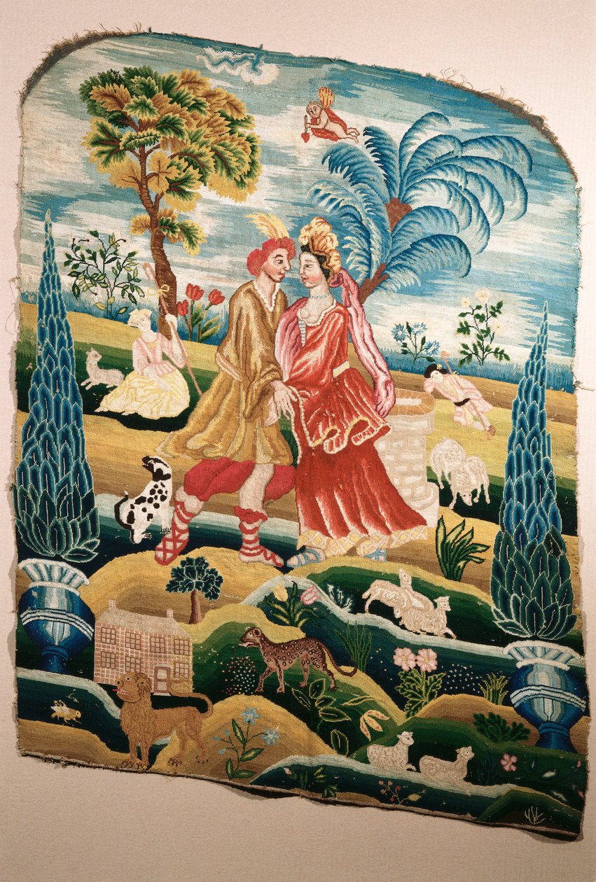 एक स्क्रीन के लिए एक कुर्सी वापस या पैनल, प्यार में एक जोड़े को दर्शाती है द्वारा अंग्रेजी स्कूल