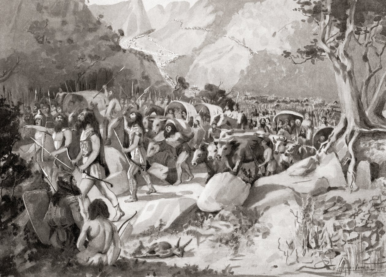 हचिंसन हिस्ट्री ऑफ द नेशंस, पब.1915 से सीरिया में एशिया माइनर के पहाड़ों में एक दर्रे के माध्यम से सीथियन जनजातियों का प्रवास द्वारा अंग्रेजी स्कूल