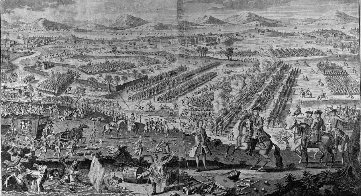 16 अप्रैल 1746, 1746 को Drmmossie Moor की शानदार लड़ाई का एक परिप्रेक्ष्य दृश्य द्वारा अंग्रेजी स्कूल