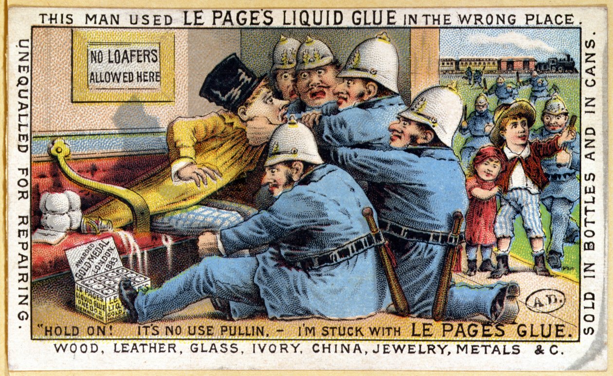 ले पेज लिक्विड ग्लू के लिए विज्ञापन, c.1890 द्वारा अंग्रेजी स्कूल