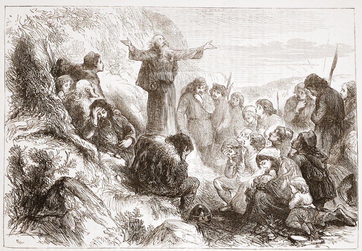 रोन के तट पर एल्बिगेन्सियन उपासक, जेम्स एइटकेन वायली (1808-1890), पब द्वारा प्रोटेस्टेंटवाद के इतिहास से दृष्टांत। 1878 द्वारा अंग्रेजी स्कूल