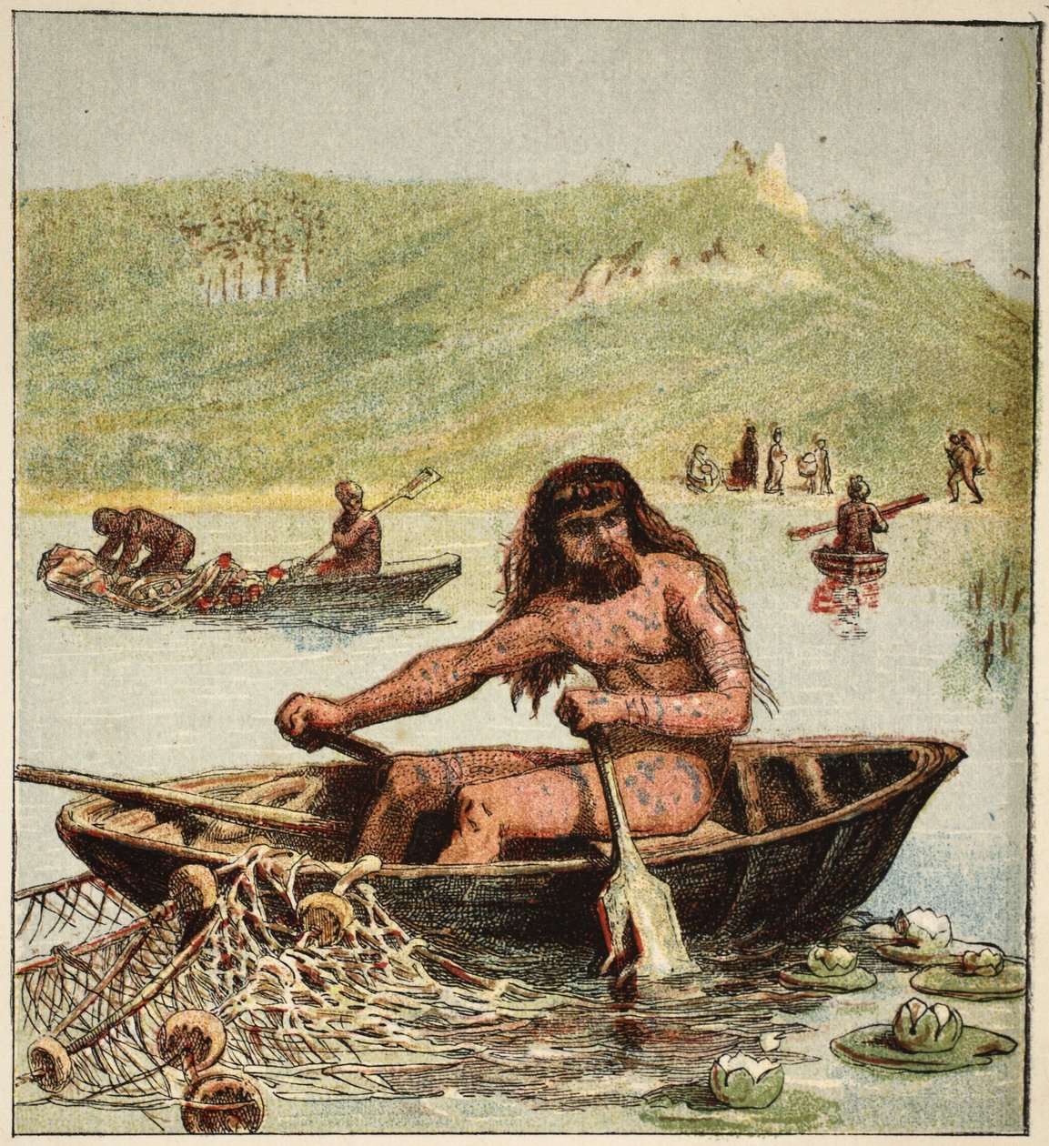 अपनी नाव, पब में प्राचीन ब्रिटान। १८९० (रंग लिथोग्राफ) द्वारा अंग्रेजी स्कूल