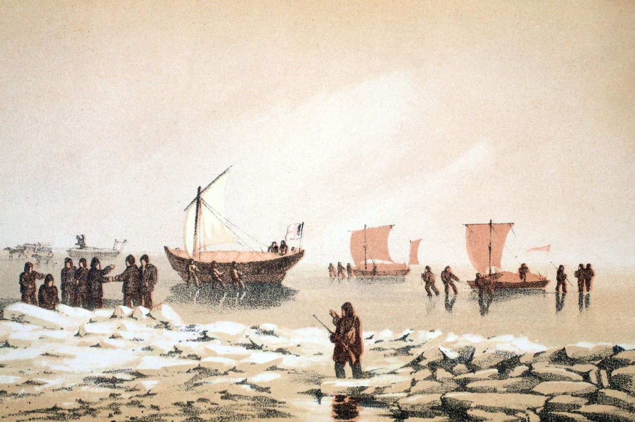 आर्कटिक यात्रा, यात्रा के चित्रण से बाफिन्स बे और बैरो स्ट्रेट्स ..., 1852 (हाथ से रंग के कपड़े) द्वारा अंग्रेजी स्कूल
