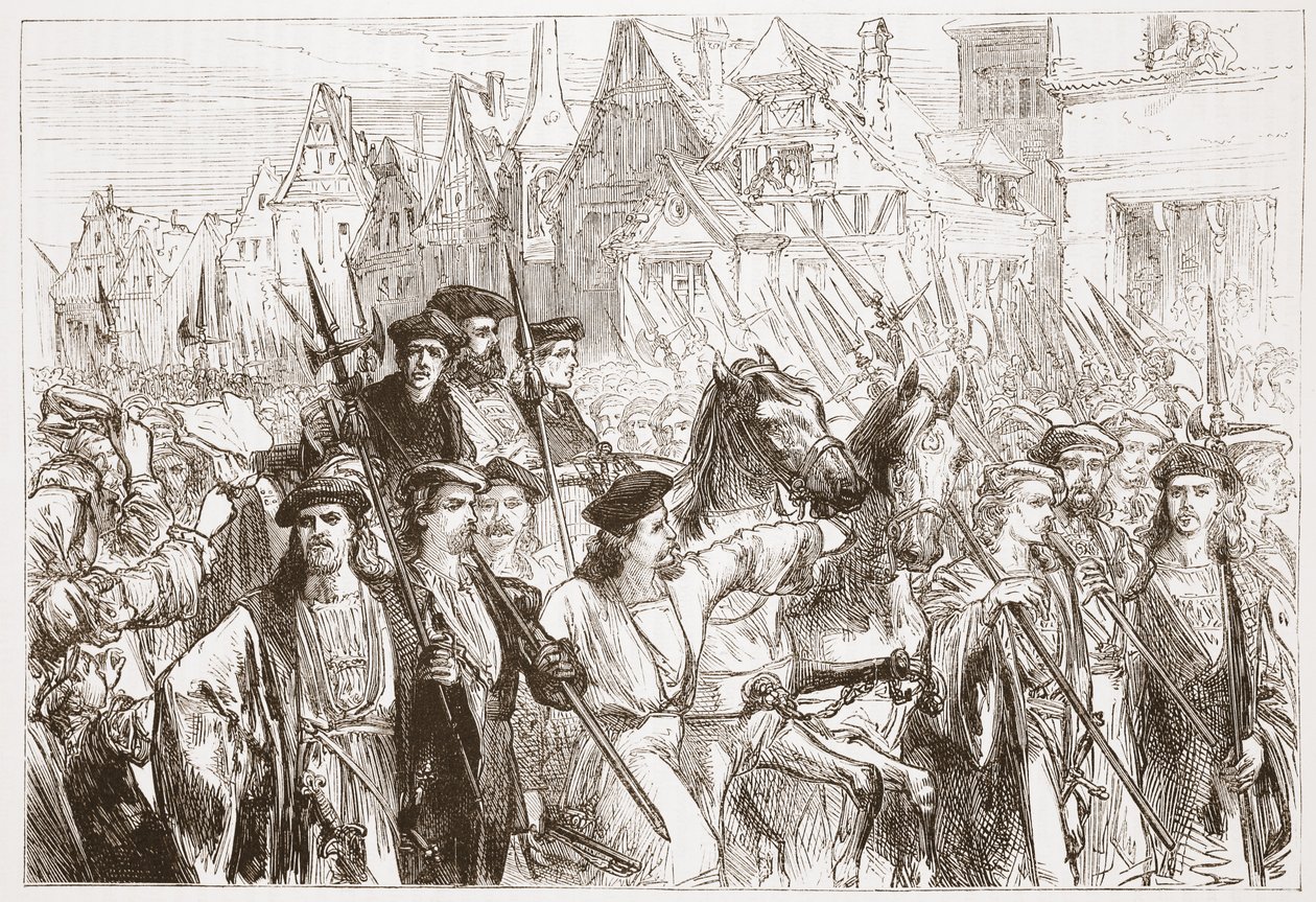 लेप्टिक में विटमबर्ग धर्मशास्त्रियों का आगमन, जेम्स एइटकेन वायली (1808-1890), पब द्वारा प्रोटेस्टेंटवाद के इतिहास से चित्रण 1878 द्वारा अंग्रेजी स्कूल