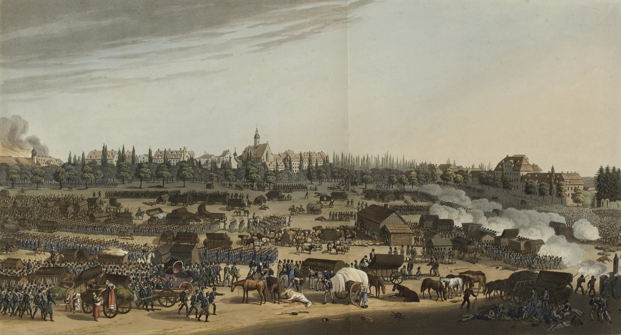 लीपज़िग की लड़ाई, 16-19 अक्टूबर 1813, वर्ष 1812, 1813, 1814 और 1815, 1815 (रंग जलीय) के दौरान यूरोप के इतिहास में महत्वपूर्ण घटनाओं का सचित्र रिकॉर्ड द्वारा अंग्रेजी स्कूल