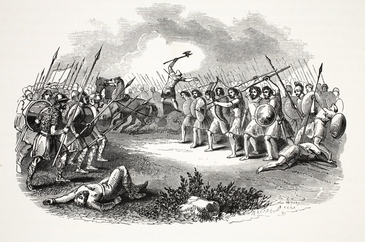 Rhuddlan मार्श की लड़ाई, पब। 19 वीं शताब्दी (इस्पात उत्कीर्णन) द्वारा अंग्रेजी स्कूल