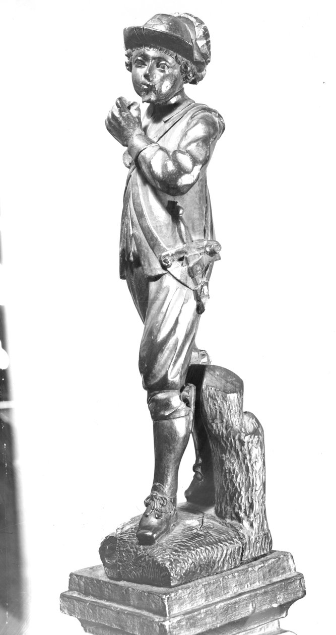 लड़का एक मुरली बजाना, 1638 (नक्काशीदार लकड़ी) द्वारा अंग्रेजी स्कूल