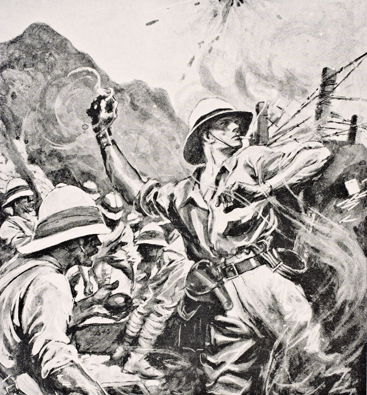 लंदन, 1916 में प्रकाशित &39;द वॉर इलस्ट्रेटेड एल्बम डे-डीलक्स&39; से ब्रिटिश लेफ्टिनेंट डब्ल्यूटी फोरशॉ वीसी द्वारा अंग्रेजी स्कूल