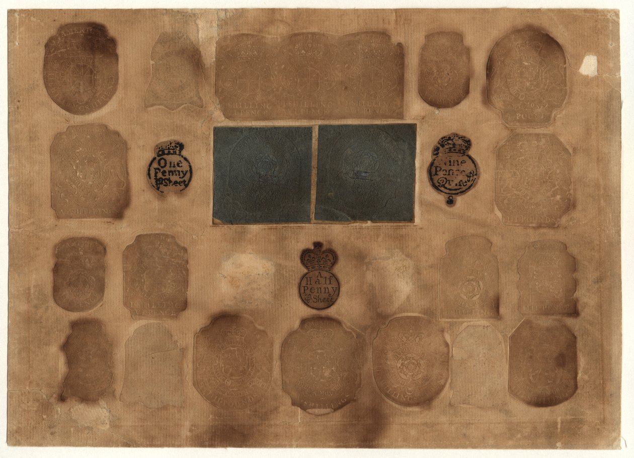 ब्रिटिश राजस्व टिकट, c.1765 द्वारा अंग्रेजी स्कूल