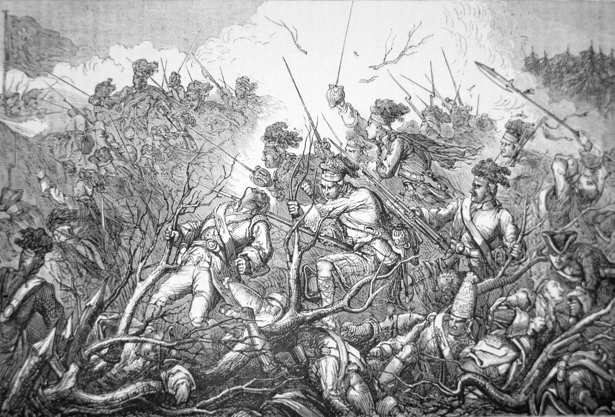 8 जुलाई 1758 को फ़ोर्ट टिकोंडेरोगा पर ब्रिटिश आक्रमण (उत्कीर्णन) द्वारा अंग्रेजी स्कूल