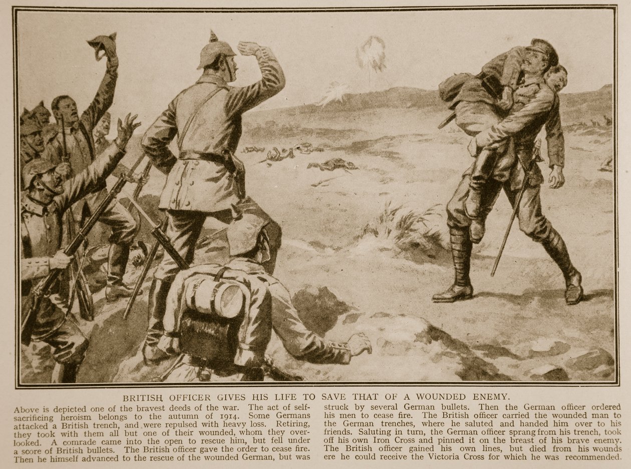 अंग्रेज अधिकारी एक घायल दुश्मन को बचाने के लिए अपनी जान दे देता है, 1914-19 द्वारा अंग्रेजी स्कूल