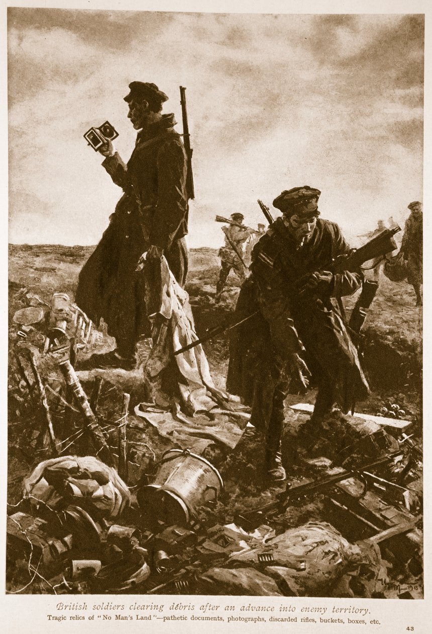 1914-19 दुश्मन के इलाके में आगे बढ़ने के बाद मलबे को हटाते ब्रिटिश सैनिक द्वारा अंग्रेजी स्कूल