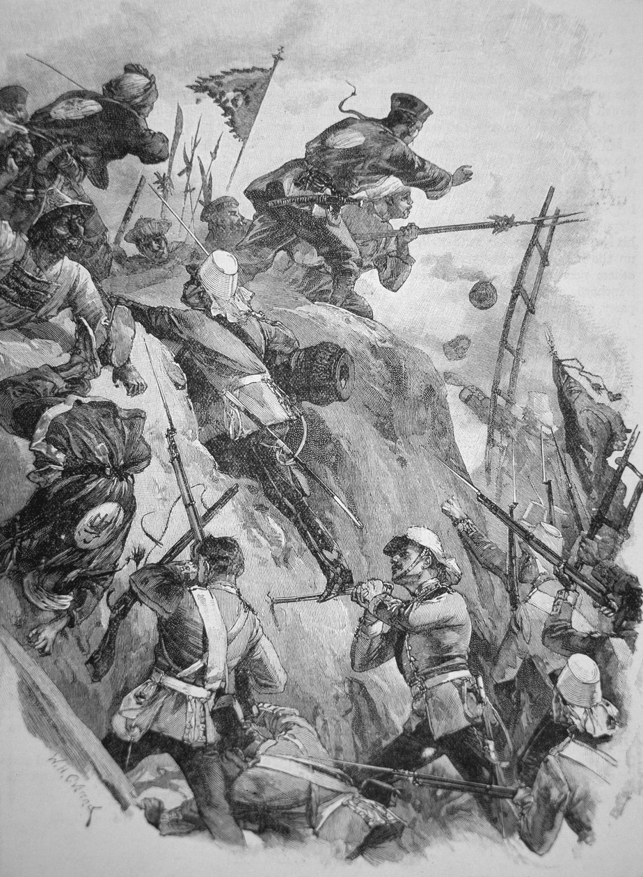 1860 में अफीम युद्धों (लिथो) के दौरान चीन में ताकू किलों पर धावा बोलने वाली ब्रिटिश सेना द्वारा अंग्रेजी स्कूल