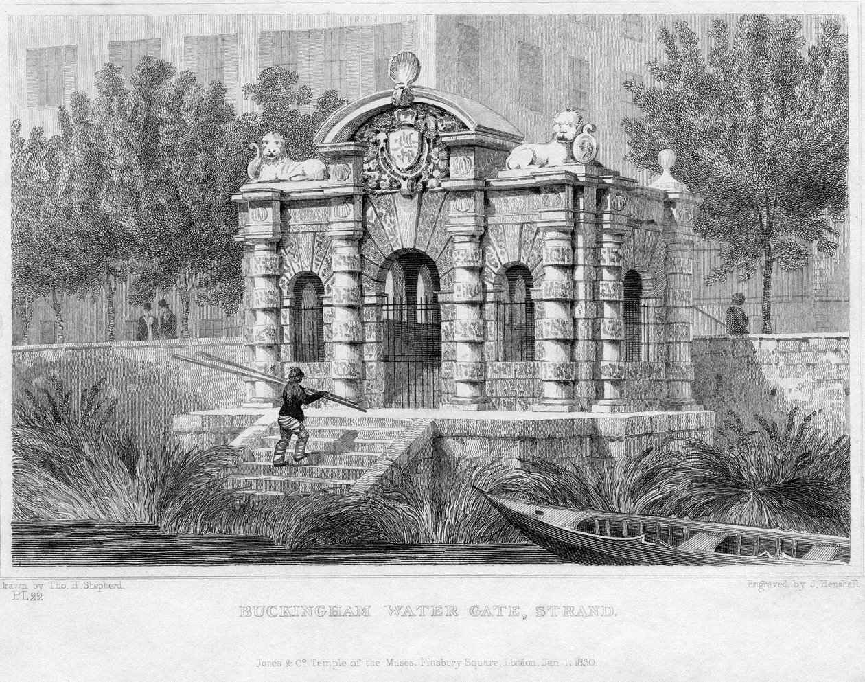 बकिंघम वाटर गेट, स्ट्रैंड, 1830 द्वारा अंग्रेजी स्कूल