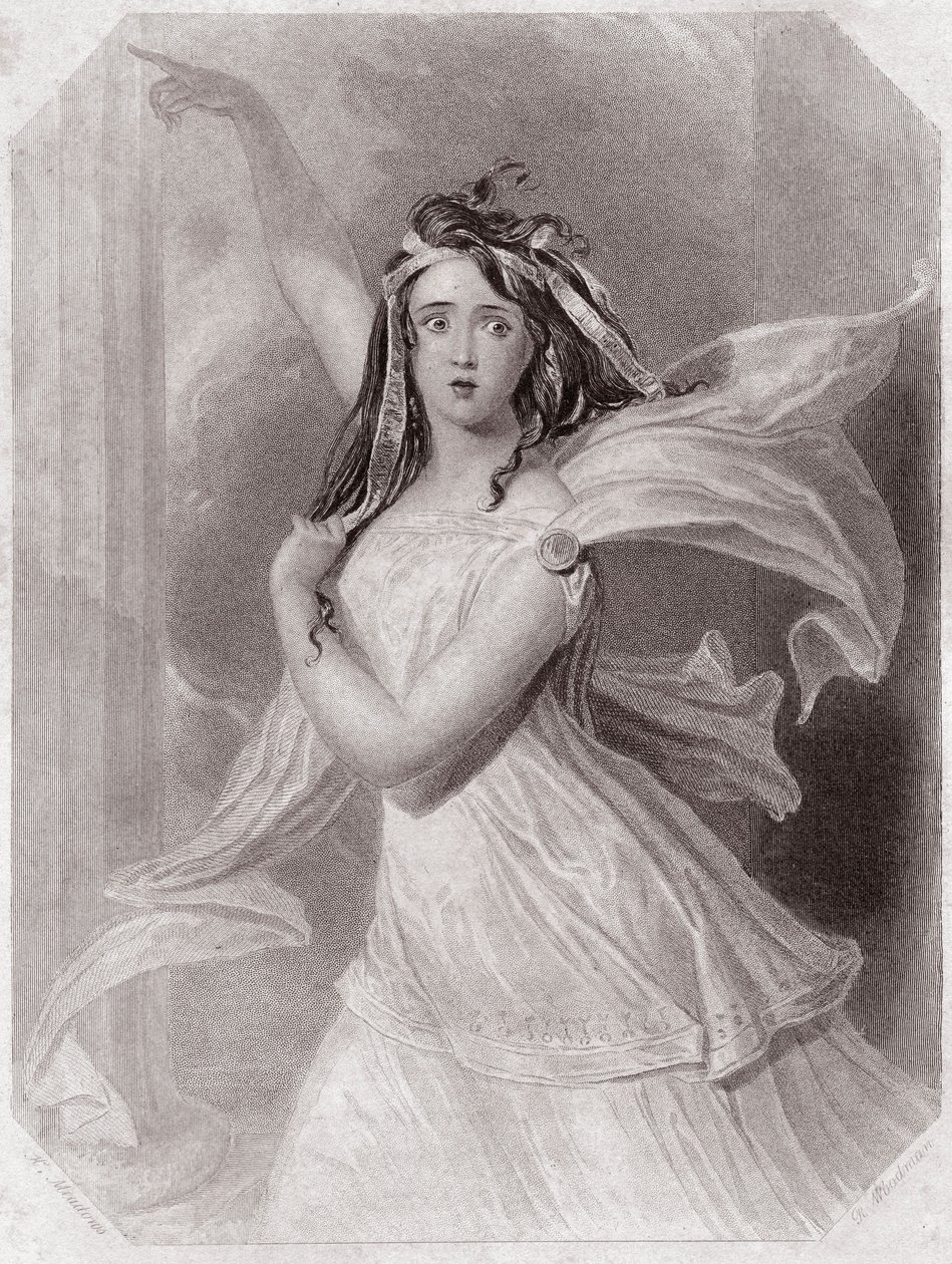 कैसेंड्रा (एक भविष्यवक्ता) (ट्रोइलस और क्रेसिडा) (ट्रोइलस और क्रेसिडा) में - "" शेक्सपियर महिला गैलरी, प्रारंभिक लंदन कलाकारों द्वारा पैंतालीस गंभीर चित्रों का संग्रह, महत्वपूर्ण और साहित्यिक नोटिस से समृद्ध """ लगभग 1838 - "& द्वारा अंग्रेजी स्कूल