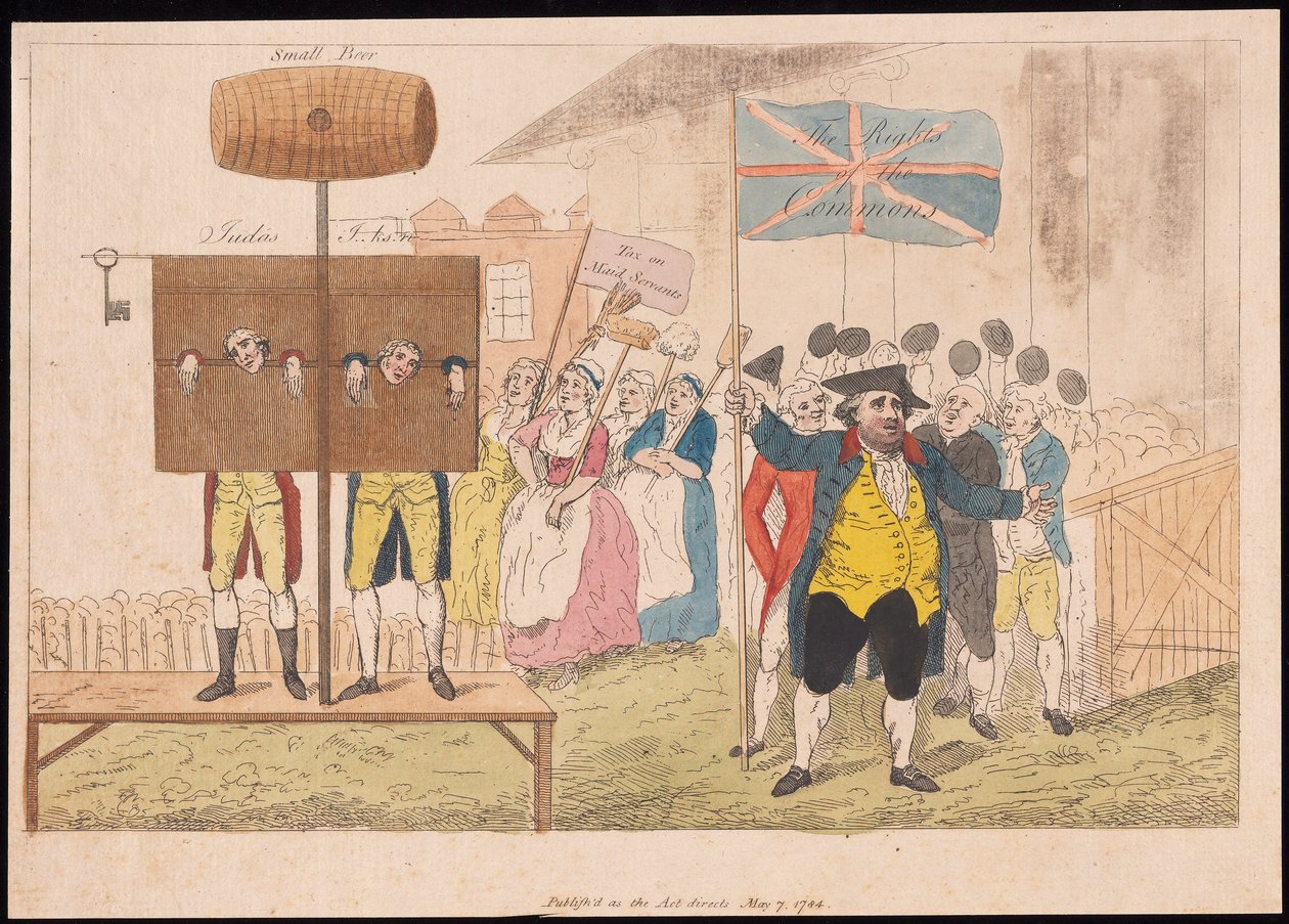 सेसिल रे इन द पिलोरी द राइट्स ऑफ द कॉमन्स, पब। 1784 (हाथ के रंग का उत्कीर्णन) द्वारा अंग्रेजी स्कूल