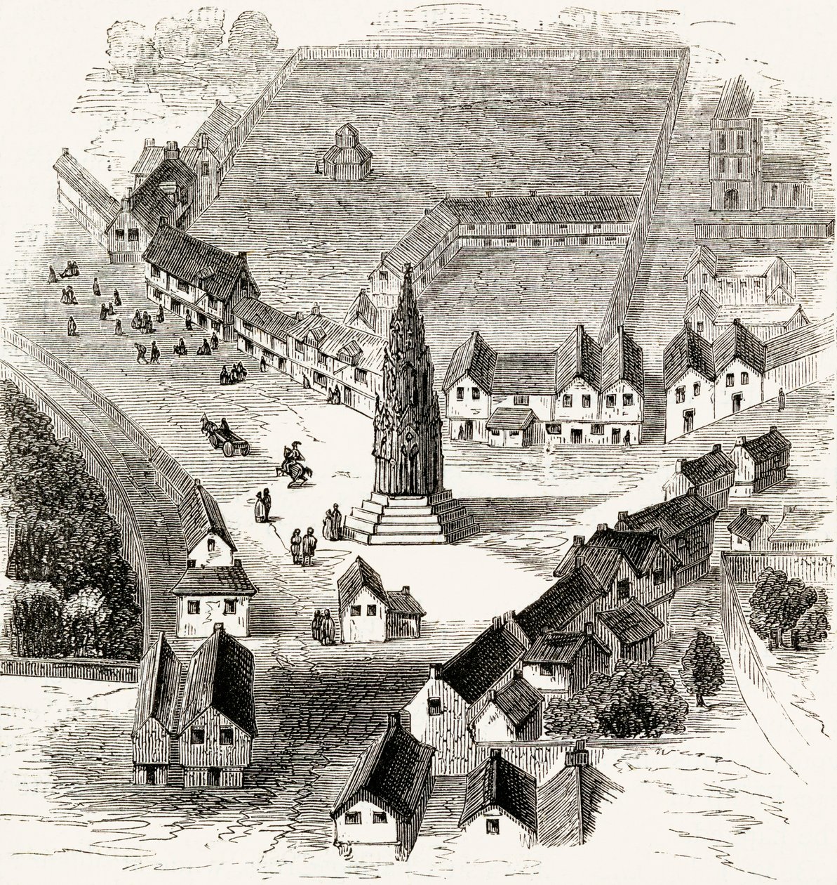 चैरिंग क्रॉस, लंदन, 16 वीं शताब्दी में, c.1865 (लकड़ी की नक्काशी) द्वारा अंग्रेजी स्कूल