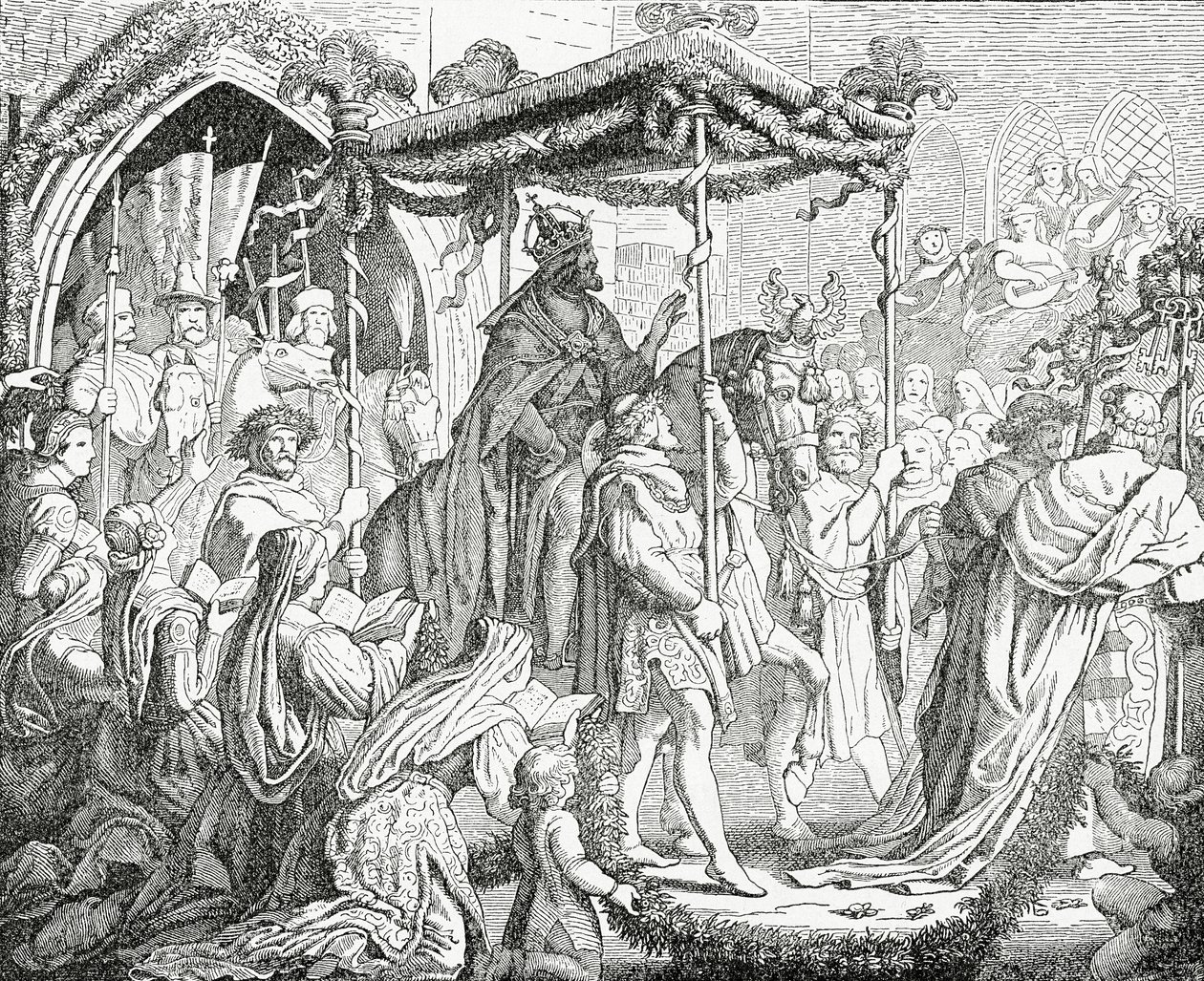 चार्ल्स IV, पवित्र रोमन सम्राट, 1365, 1882 में एविगन में पोप अर्बन वी का दौरा द्वारा अंग्रेजी स्कूल