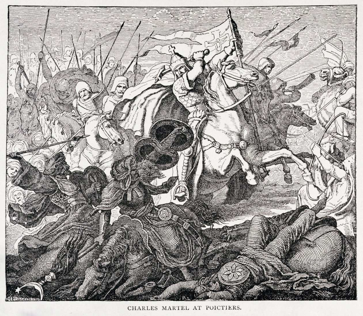 चार्ल्स मार्टेल (c.688-741) फ्रांस के इतिहास से, एमिल डी बोनेनचोज़ द्वारा वार्ड, लॉक एंड को, लंदन द्वारा प्रकाशित द्वारा अंग्रेजी स्कूल