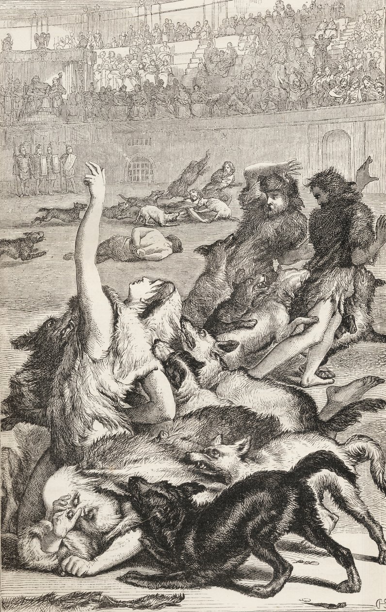 रोमन क्षेत्र में ईसाई शहीद, c.1865 (लकड़ी की नक्काशी) द्वारा अंग्रेजी स्कूल