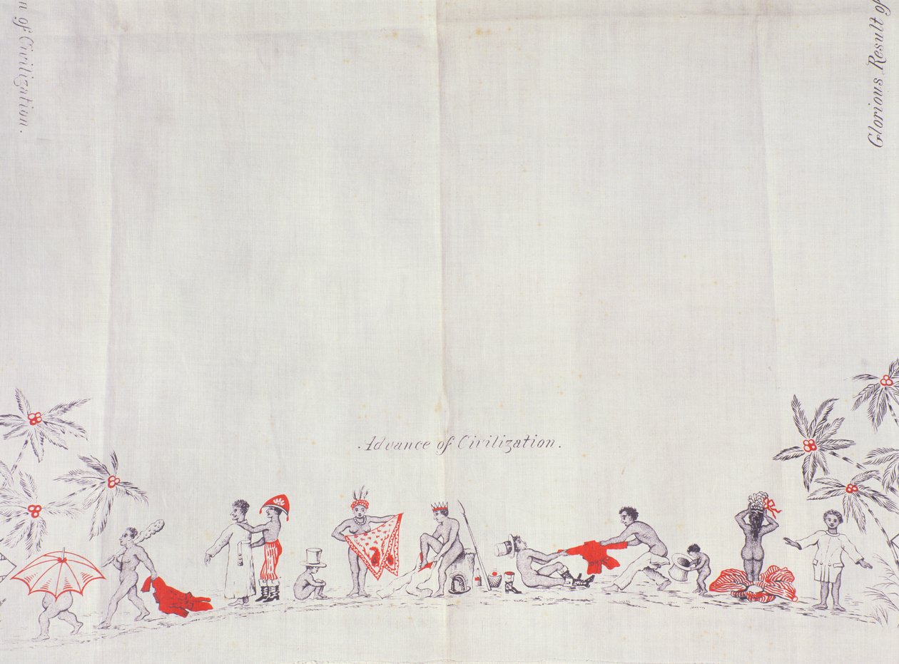 फिजी की सभ्यता, 1879 (कपास पर प्रिंट) द्वारा अंग्रेजी स्कूल