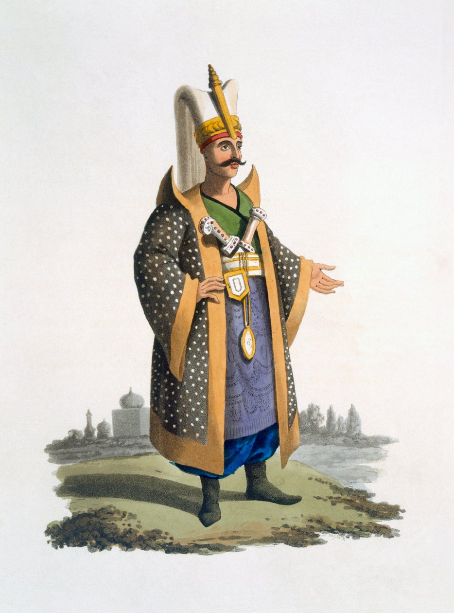 जवाहरात और खंजर, 1818 (रंगीन एक्वाटिंट) के साथ जनिसरीज के कर्नल द्वारा अंग्रेजी स्कूल