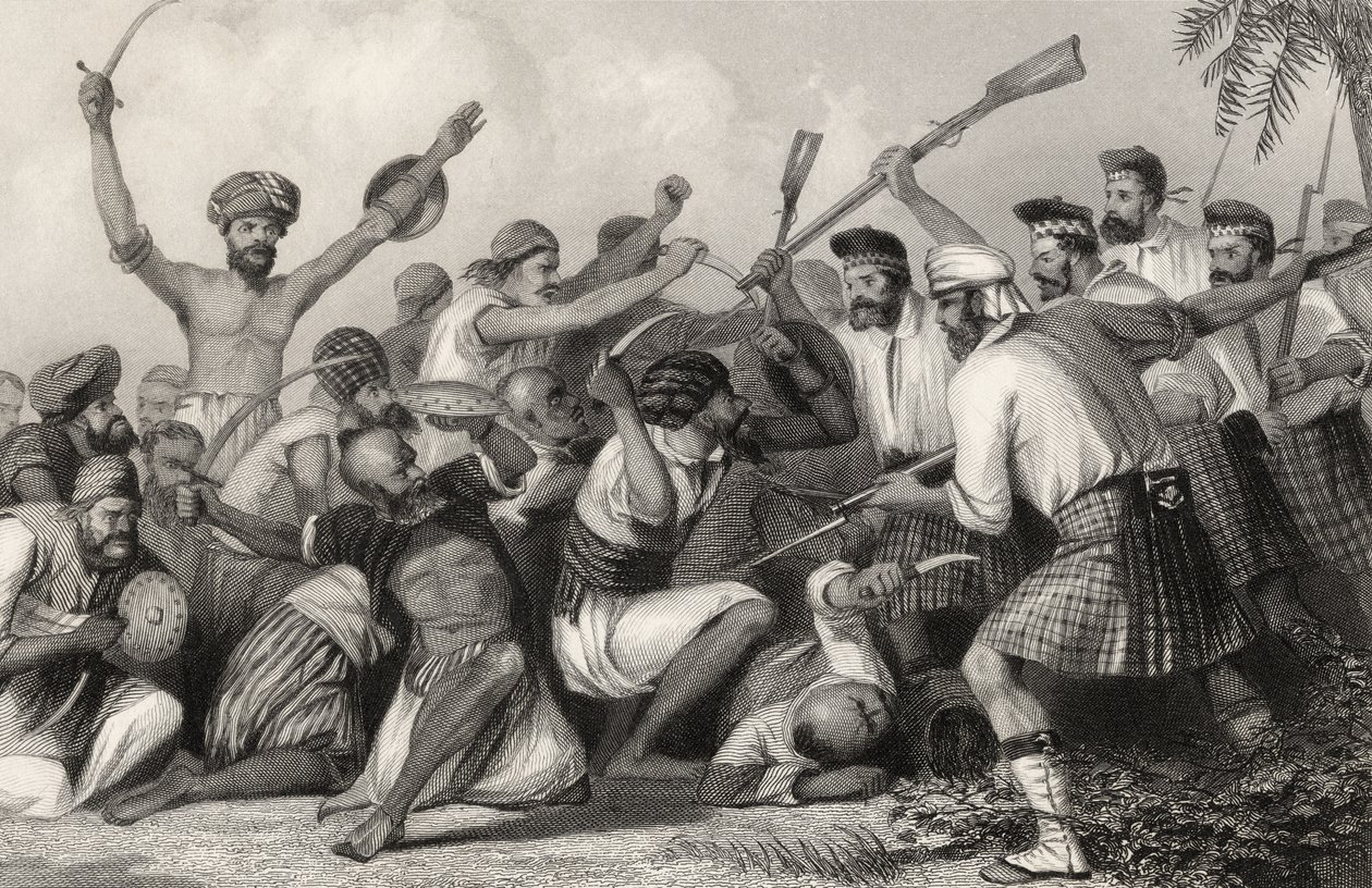 1858 में प्रकाशित &39;द हिस्ट्री ऑफ द इंडियन म्यूटिनी&39; से 6 मई 1858 को बरेली से पहले ग़ज़लों से संघर्ष द्वारा अंग्रेजी स्कूल